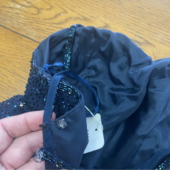 Tiffany designs silk maxi navy beaded square neck open back gown 6 - Picture 3 of 16